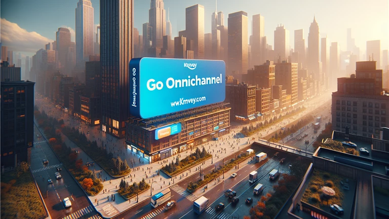 Billboard in a busy city with the words 'Go Omnichannel' in bold text