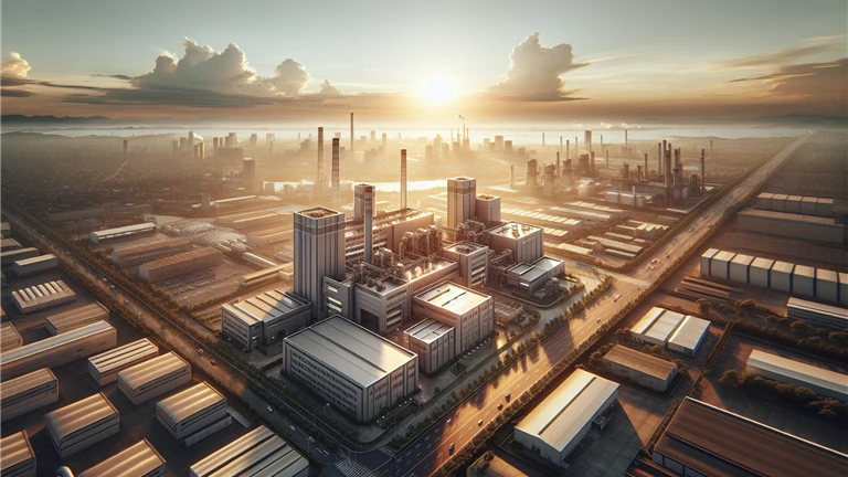 Modern manufacturing company landscape view in warm light